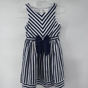 Girls‎ Sweet Heart Rose Dress, Size 16, Navy Blue White Striped Bow Party